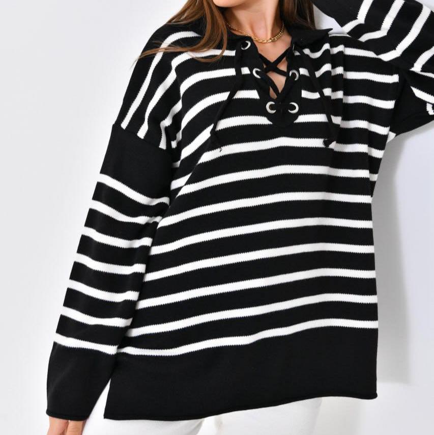 Gestreifter Pullover Schwarz