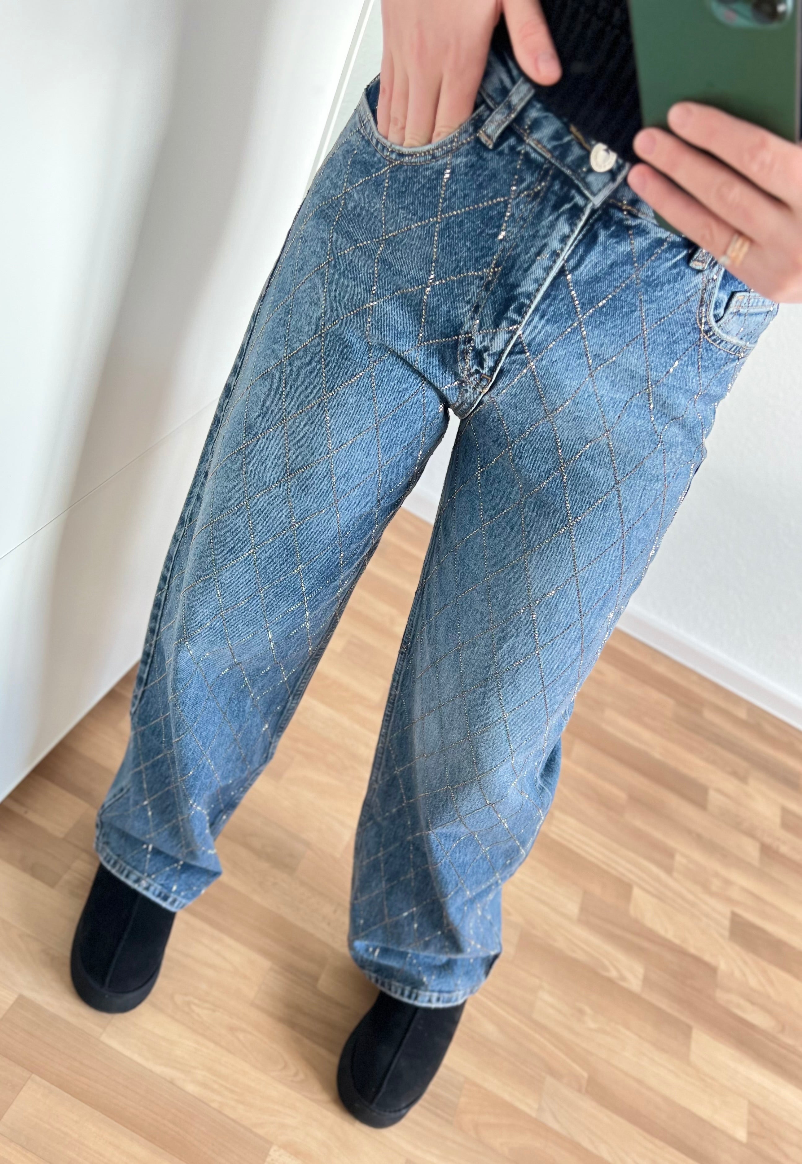 Wide Leg Jeans mit Strass