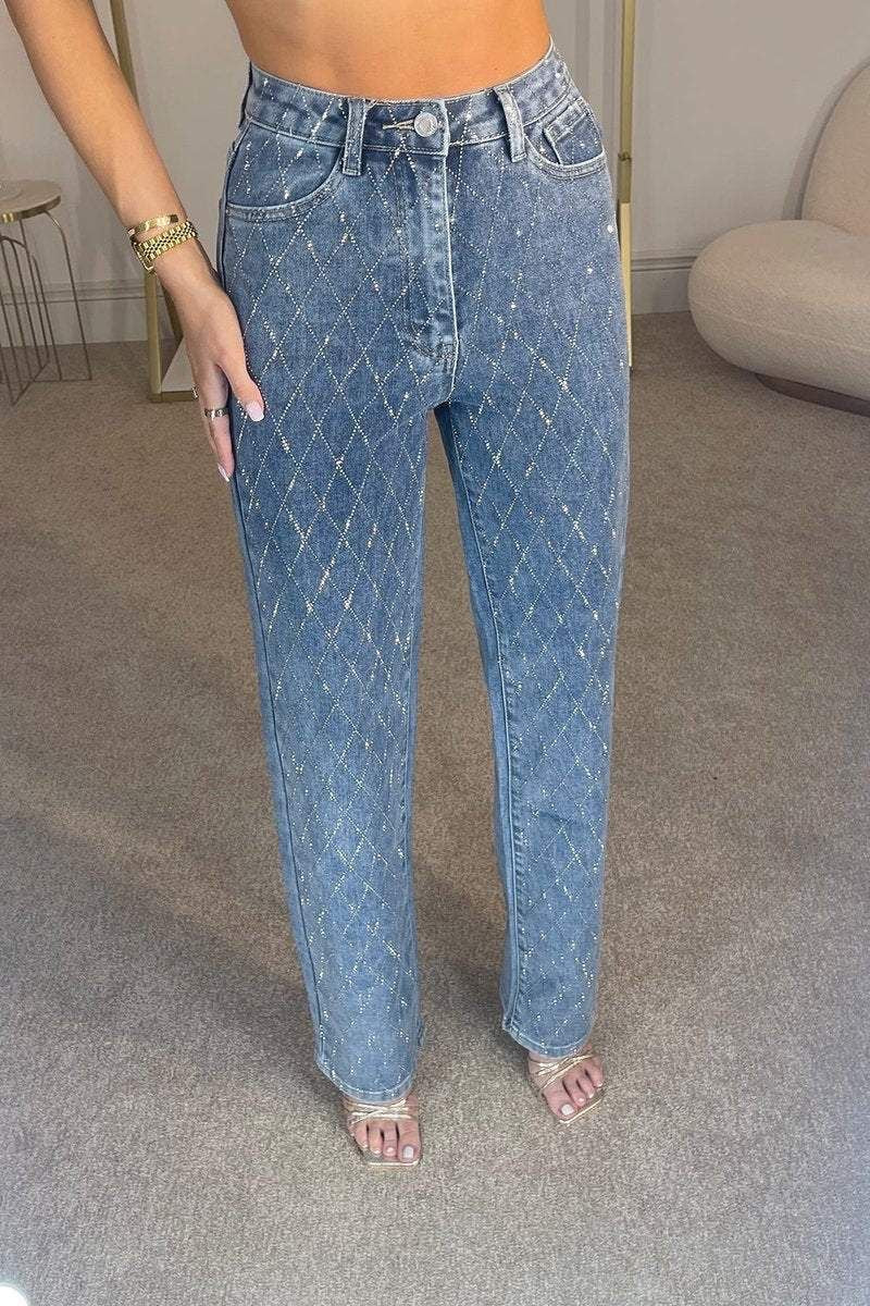 Wide Leg Jeans mit Strass